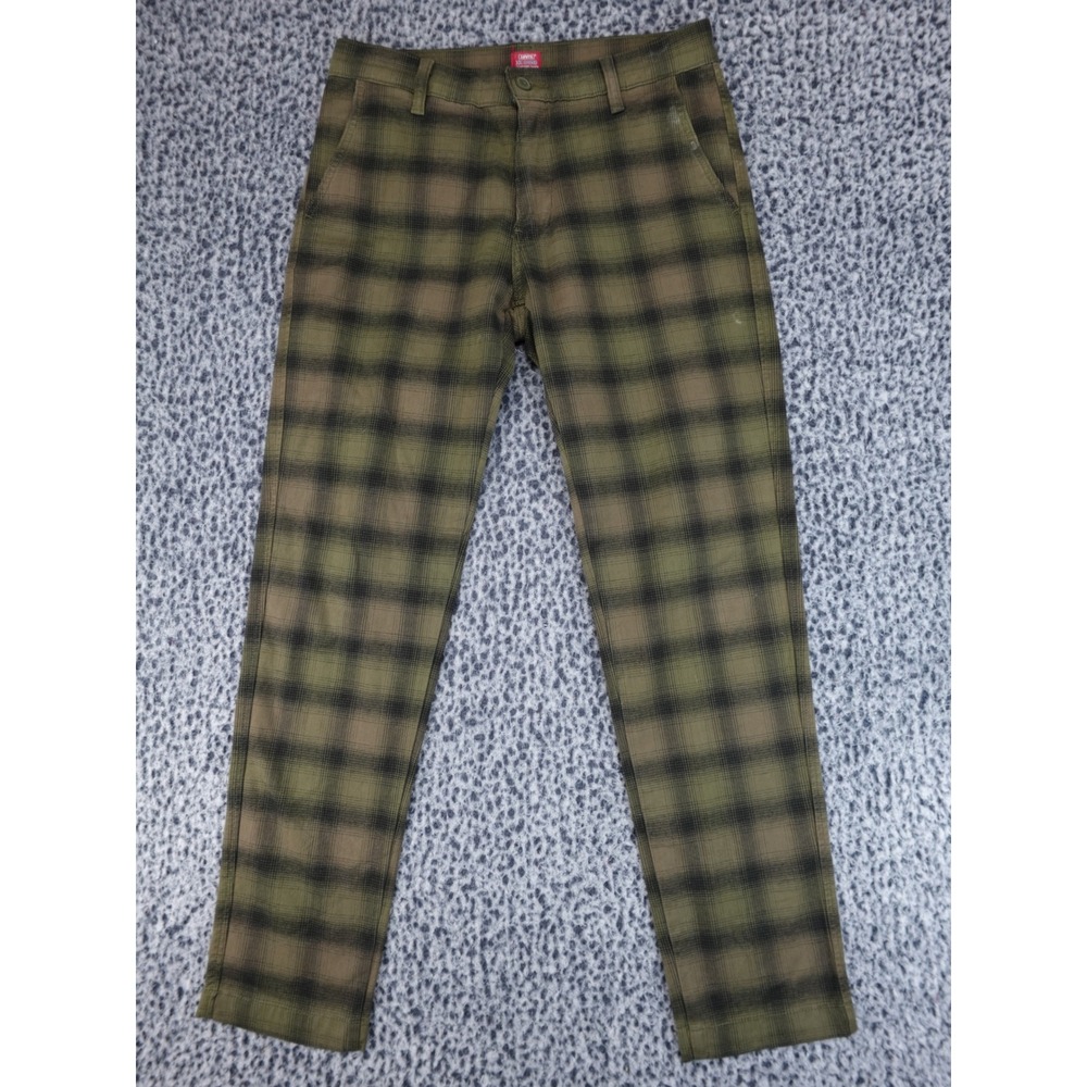 Levis XX Chino Pants Mens 30x32 Olive Green Plaid Standard‎ Taper Good Condition